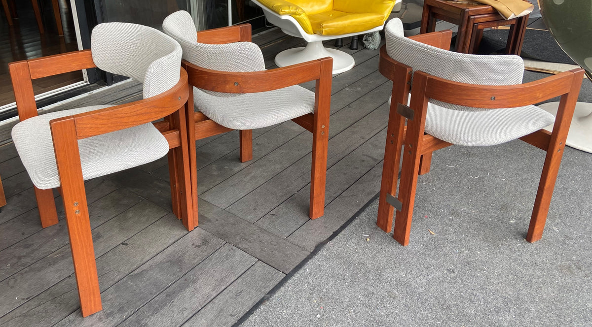2 REFINISHED REUPHOLSTERED in Maharam Mid Century Modern teak armchairs, Perfect (3 pairs available)
