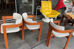 2 REFINISHED REUPHOLSTERED in Maharam Mid Century Modern teak armchairs, Perfect (3 pairs available) 9