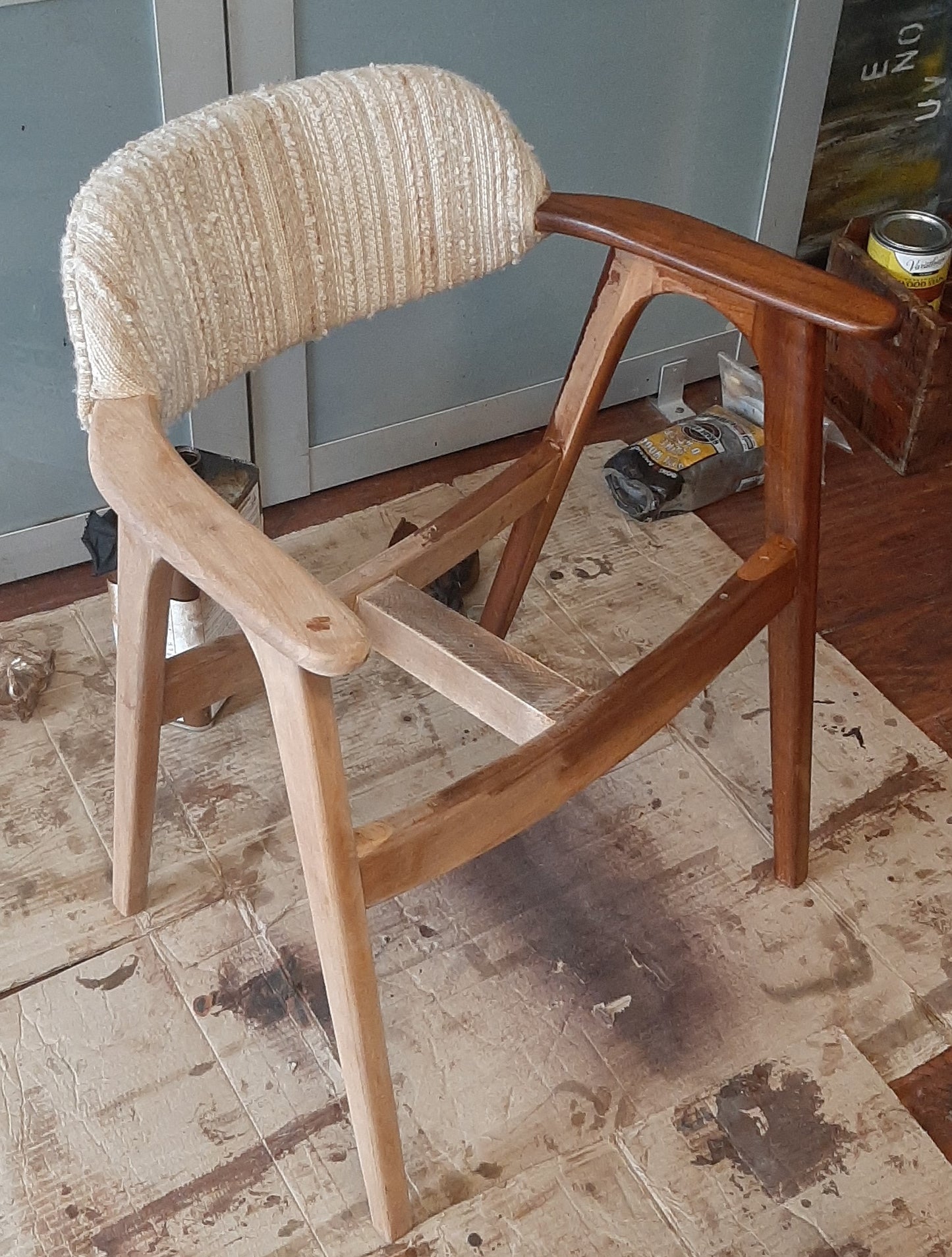 Set of 2 REFINISHED REUPHOLSTERED Mid Century Modern walnut armchairs