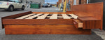 REFINISHED Mid Century Modern Teak Bed King w Floating Bedside Tables 2
