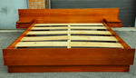 REFINISHED Mid Century Modern Teak Bed King w Floating Bedside Tables 11