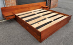 REFINISHED Mid Century Modern Teak Bed King w Floating Bedside Tables 3