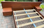 REFINISHED Danish Queen Mid Century Modern Teak Bed w floating nightstands, PERFECT 9