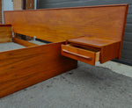 REFINISHED Mid Century Modern Teak Bed King w Floating Nightstands 7
