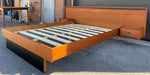 REFINISHED Queen Mid Century Modern Teak Bed w floating nightstands 2