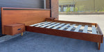 REFINISHED Queen Mid Century Modern Teak Bed w floating nightstands 5