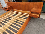 REFINISHED Mid Century Modern Teak Queen Bed w Floating Nightstands 11