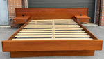 REFINISHED Mid Century Modern teak queen bed w floating nightstands & 2 dressers 2