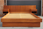 REFINISHED Mid Century Modern Teak Queen Bed w Floating Nightstands 2