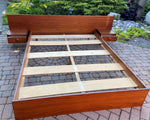 REFINISHED Queen Mid Century Modern Teak Bed w floating nightstands 3