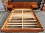 REFINISHED Mid Century Modern Teak Queen Bed w Floating Nightstands 3