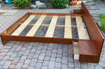 REFINISHED Queen Mid Century Modern Teak Bed w floating nightstands 4