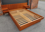 REFINISHED Mid Century Modern Teak Queen Bed w Floating Nightstands 4
