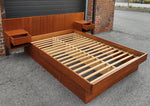 REFINISHED Mid Century Modern Teak Queen Bed w Floating Nightstands 5