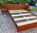REFINISHED Queen Mid Century Modern Teak Bed w floating nightstands 7