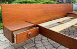 REFINISHED Queen Mid Century Modern Teak Bed w floating nightstands 9