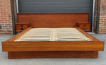 REFINISHED MCM Teak Platform Bed w floating nightstands Queen 1