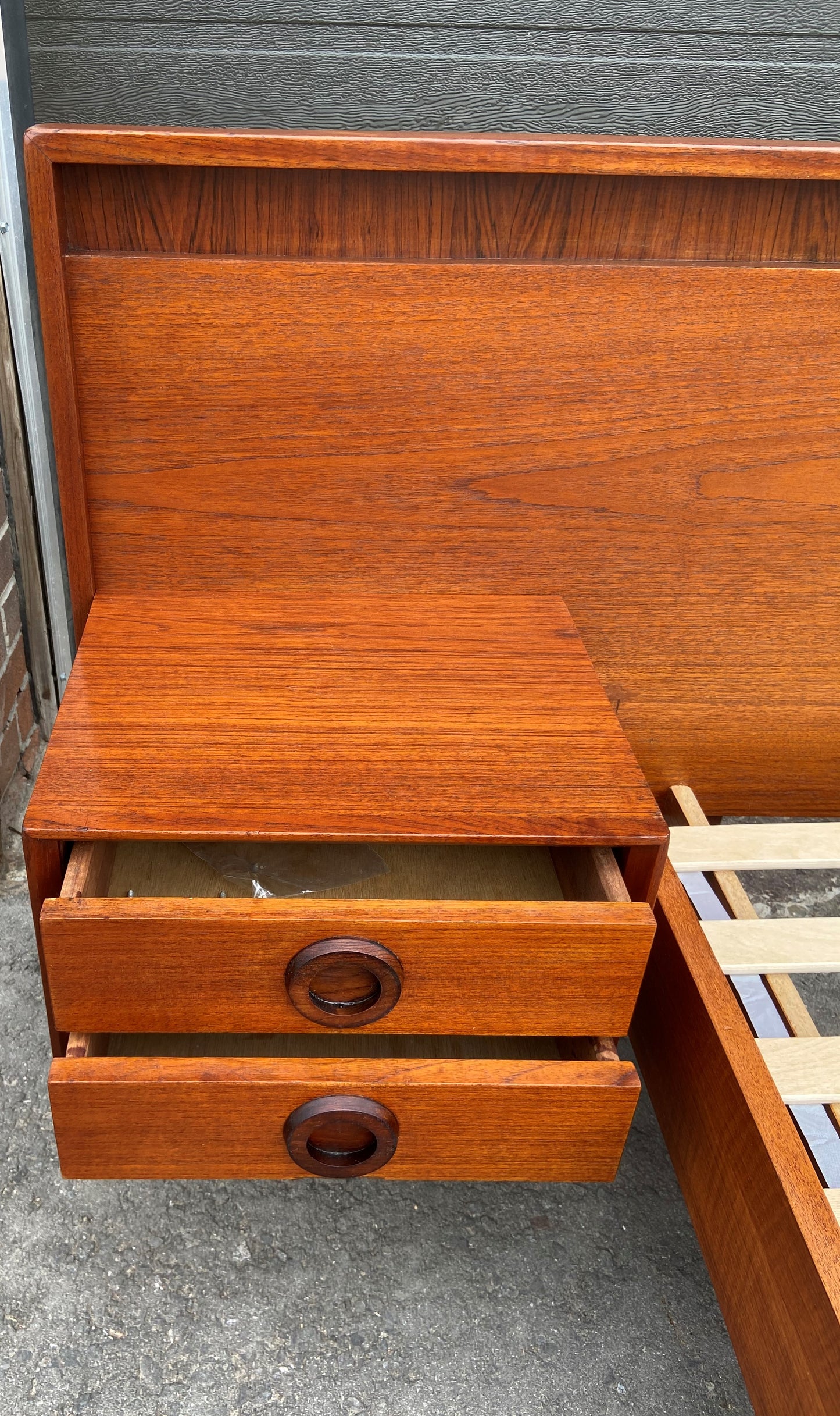 REFINISHED MCM Teak Platform Bed w floating nightstands Queen