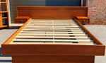 REFINISHED Mid Century Modern Teak Queen Bed w Floating Nightstands 1