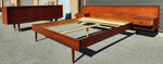REFINISHED Danish Mid Century Modern Queen Teak Bed w Nightstands & Dresser 9 Drawers 1