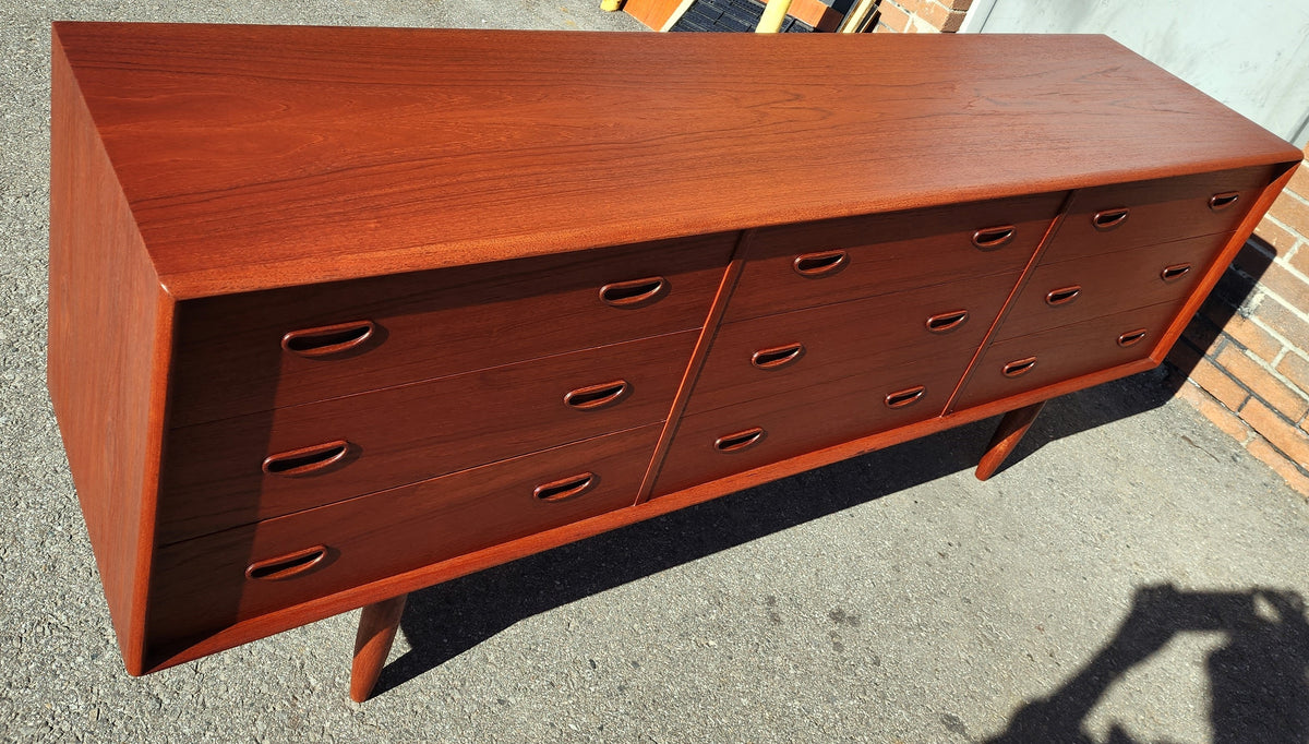REFINISHED Danish Mid Century Modern Queen Teak Bed w Nightstands & Dresser 9 Drawers