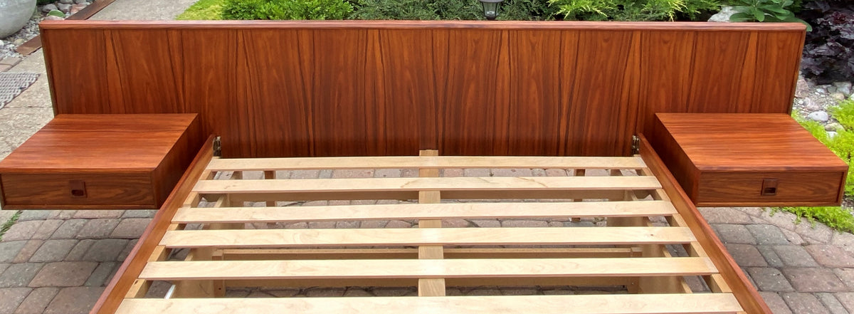 REFINISHED Mid Century Modern Rosewood Bed w floating nightstands Queen, PERFECT