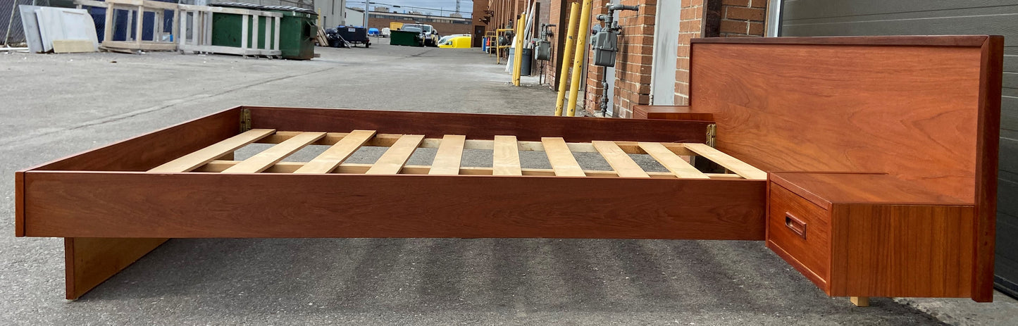 REFINISHED Mid Century Modern Teak Bed w floating nightstands Queen