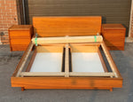 RESTORED MCM Teak Bed Queen with 2 Nightstands & 2 Storage Drawers 2