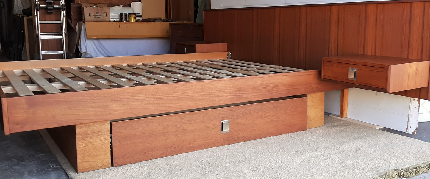 RESERVED for Martin H.***  REFINISHED MCM Teak Bed w floating nightstands & storage Queen - Mid Century Modern Toronto