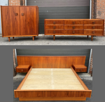 REFINISHED MCM Teak dresser, highboy & Queen platform bed w floating nightstands 1
