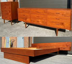 REFINISHED Danish MCM Teak dresser, highboy & Queen platform bed w floating nightstands, Perfect 1