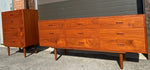 REFINISHED Danish MCM Teak dresser, highboy & Queen platform bed w floating nightstands, Perfect 3