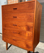 REFINISHED Danish MCM Teak dresser, highboy & Queen platform bed w floating nightstands, Perfect 6