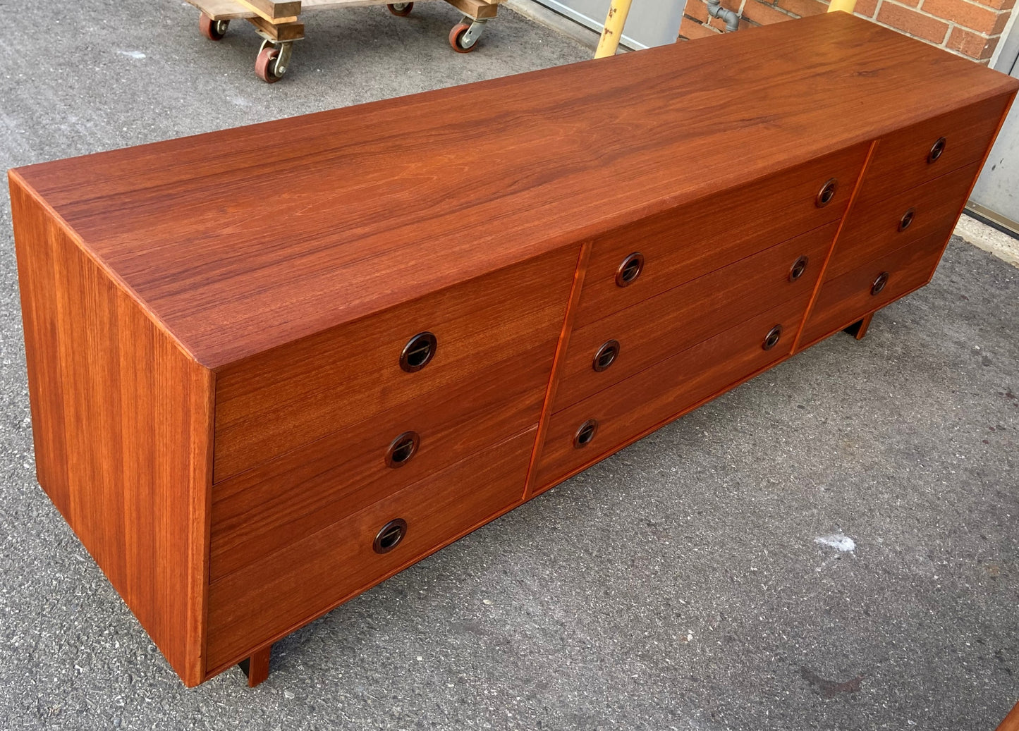 REFINISHED Mid Century Modern teak bedroom set w queen bed and rosewood details