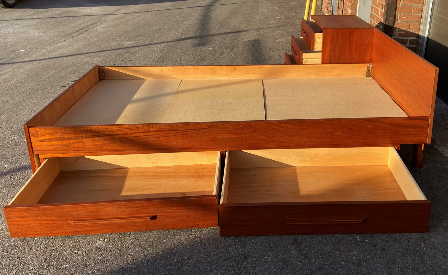 REFINISHED MCM Teak Bed Single XL w 2 Drawers & Nightstand. Matching Desk available