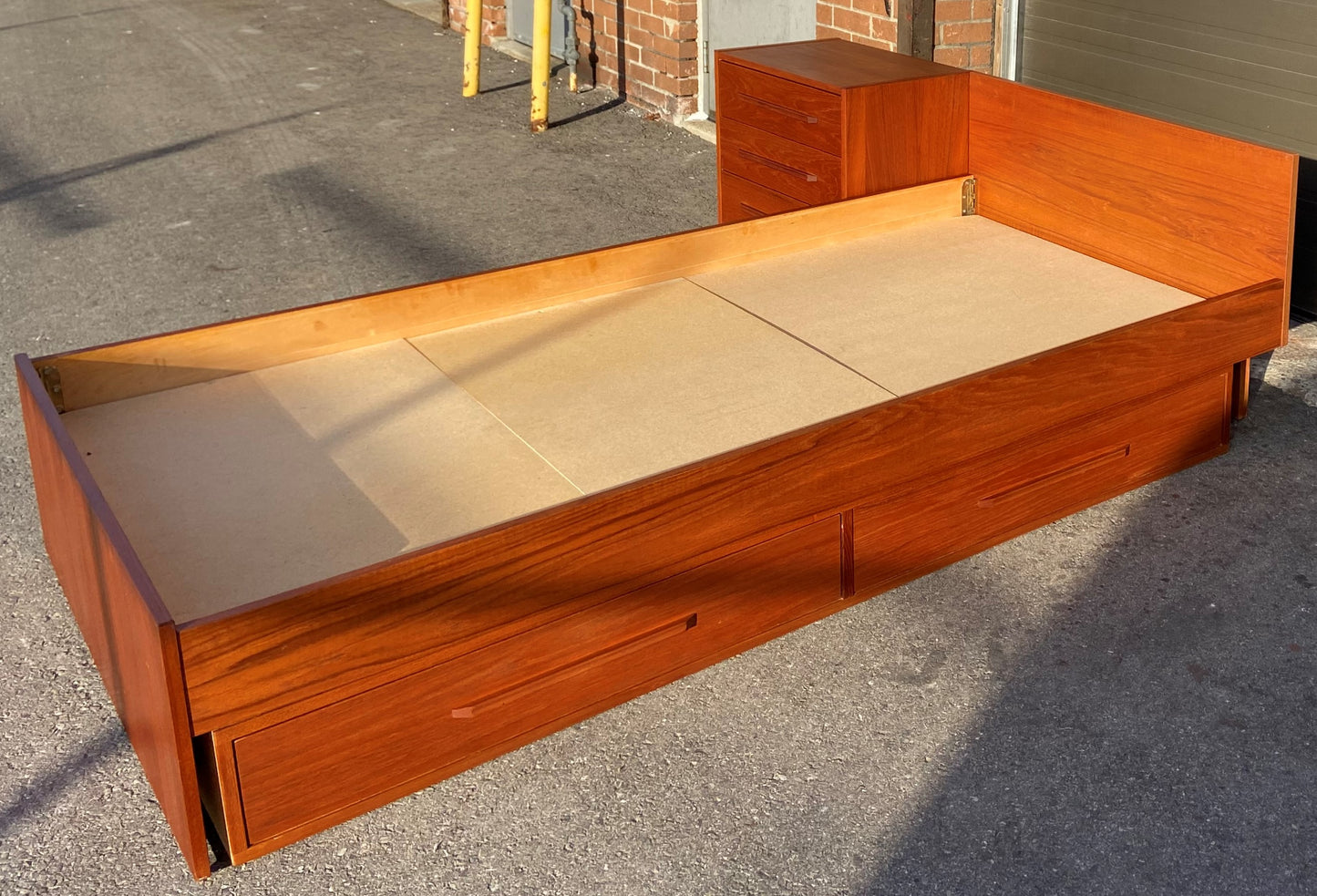 REFINISHED MCM Teak Bed Single XL w 2 Drawers & Nightstand. Matching Desk available