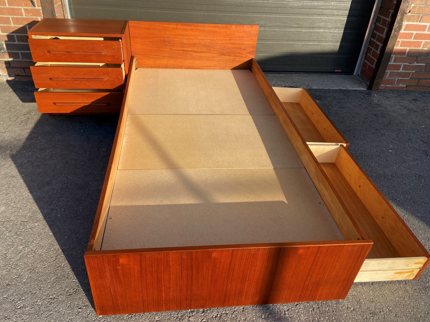 REFINISHED MCM Teak Bed Single XL w 2 Drawers & Nightstand. Matching Desk available