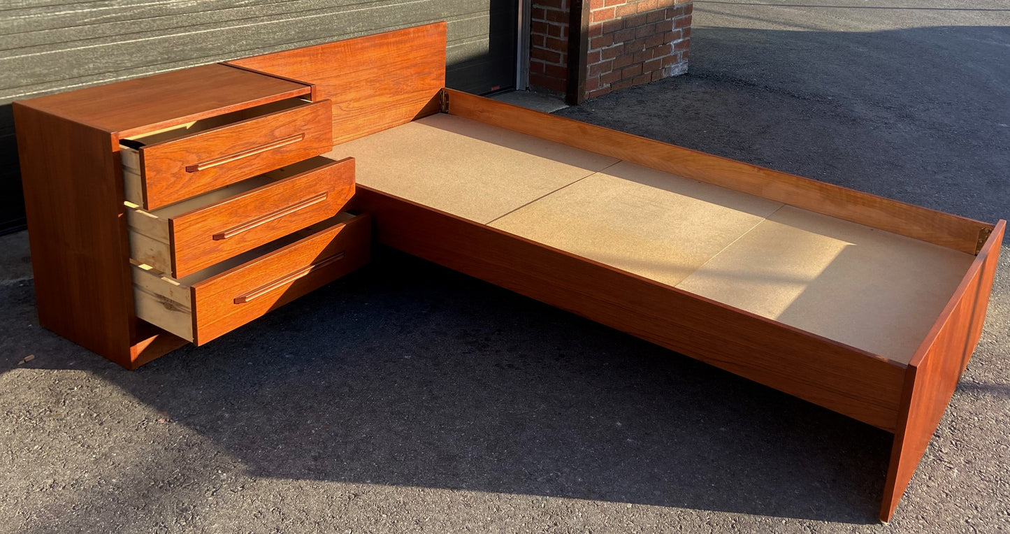 REFINISHED MCM Teak Bed Single XL w 2 Drawers & Nightstand. Matching Desk available