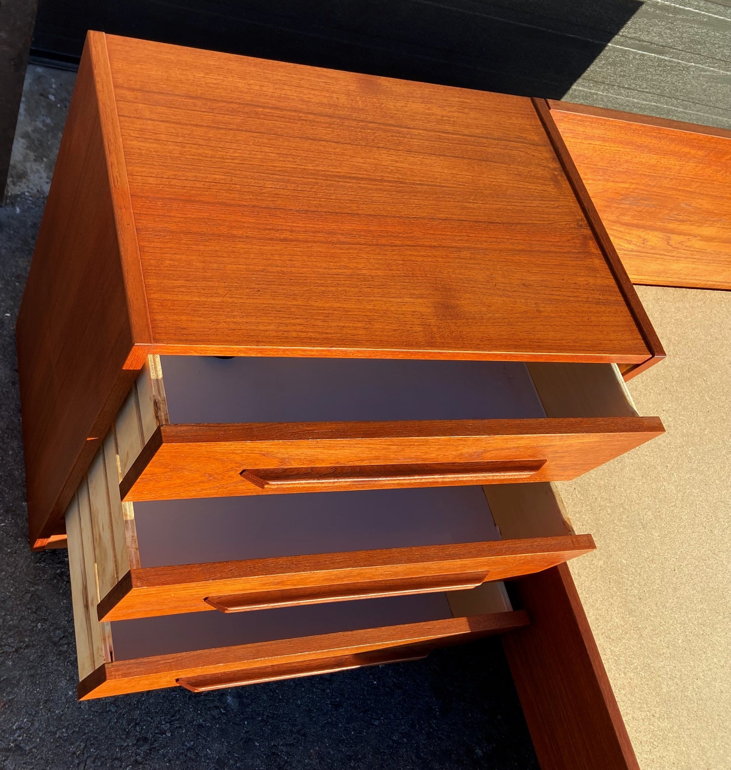 REFINISHED MCM Teak Bed Single XL w 2 Drawers & Nightstand. Matching Desk available