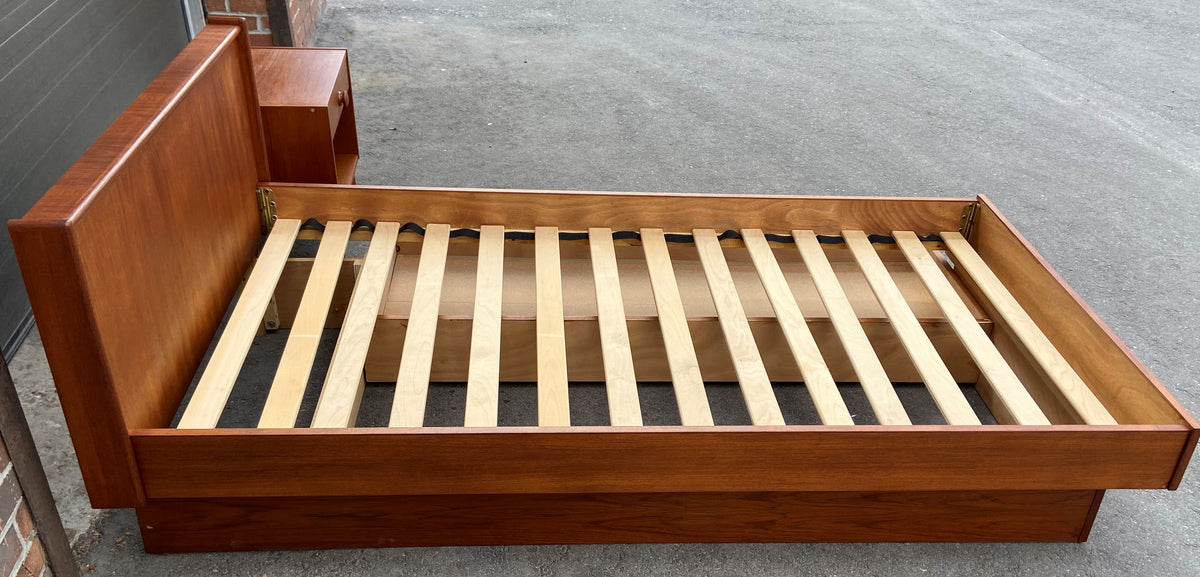 REFINISHED MCM Teak Platform Bed Single w Storage Drawer & Nightstand, Perfect