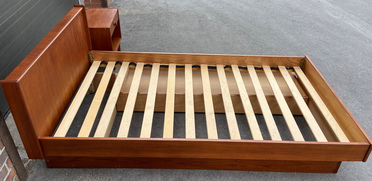 REFINISHED MCM Teak Platform Bed Single w Storage Drawer & Nightstand, Perfect