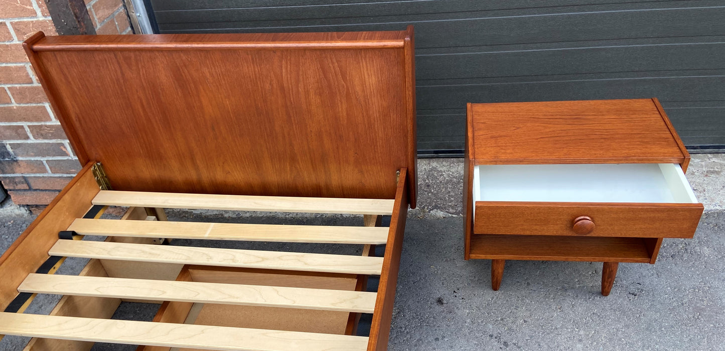 REFINISHED MCM Teak Platform Bed Single w Storage Drawer & Nightstand, Perfect