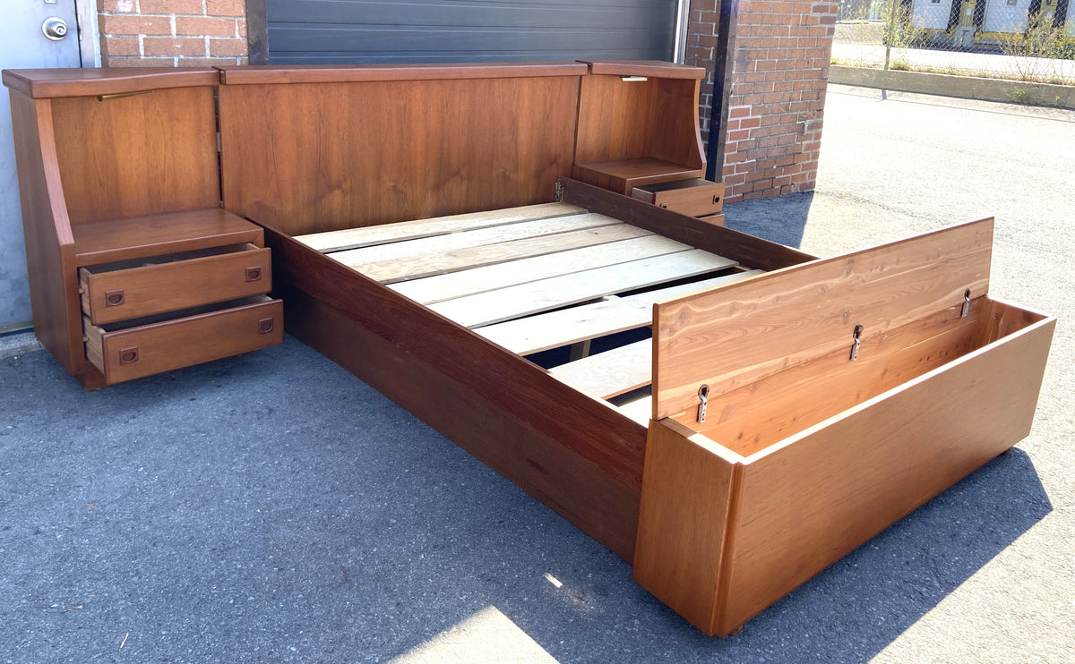 REFINISHED MCM Teak Queen Bed, Nightstands, Blanket Box & Dresser 9 Drawers