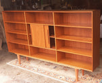 RESTORED MCM teak bookcase display w sliding doors 90