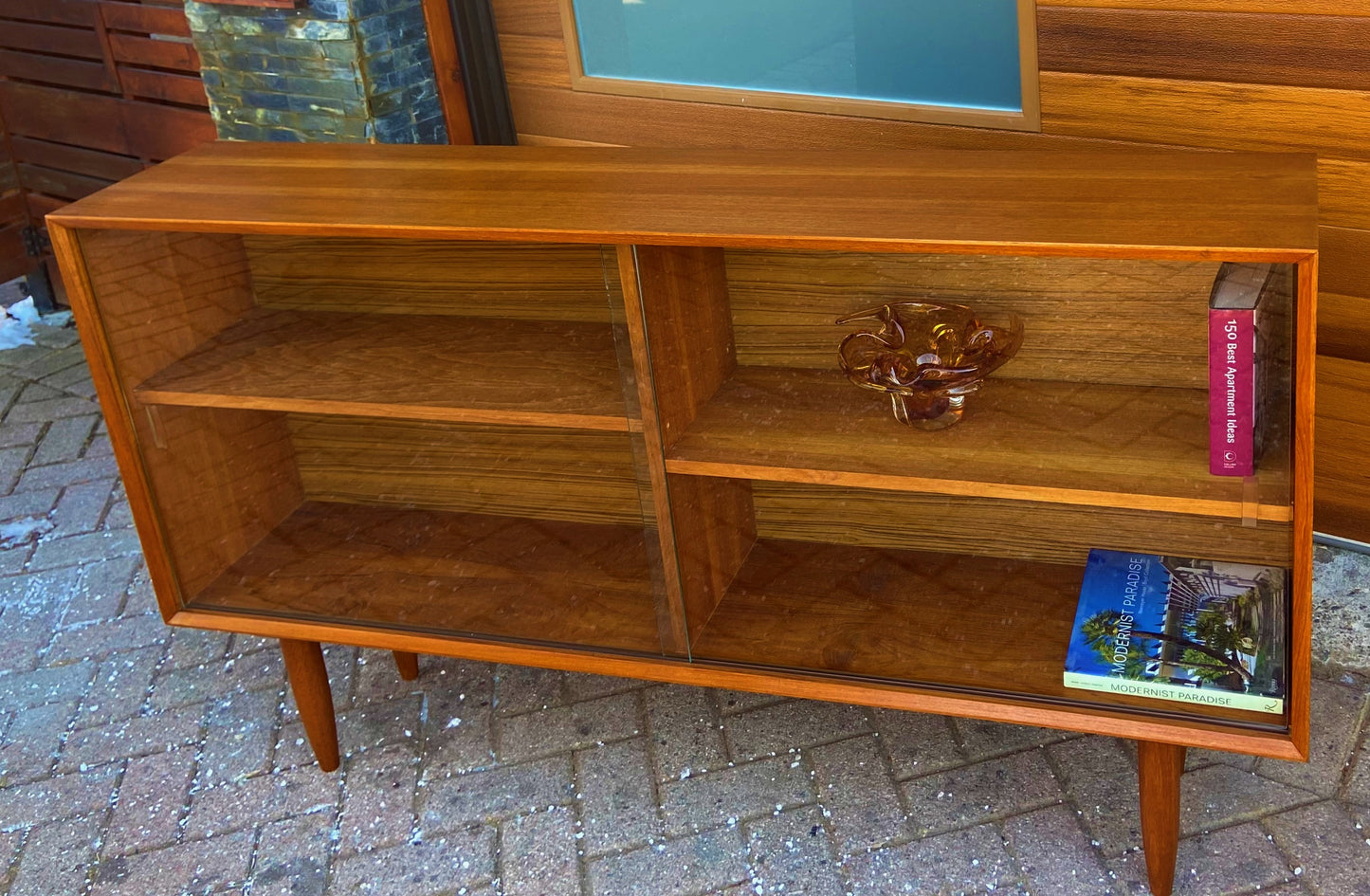 REFINISHED Mid Century Modern Teak Bookcase Display 5 ft