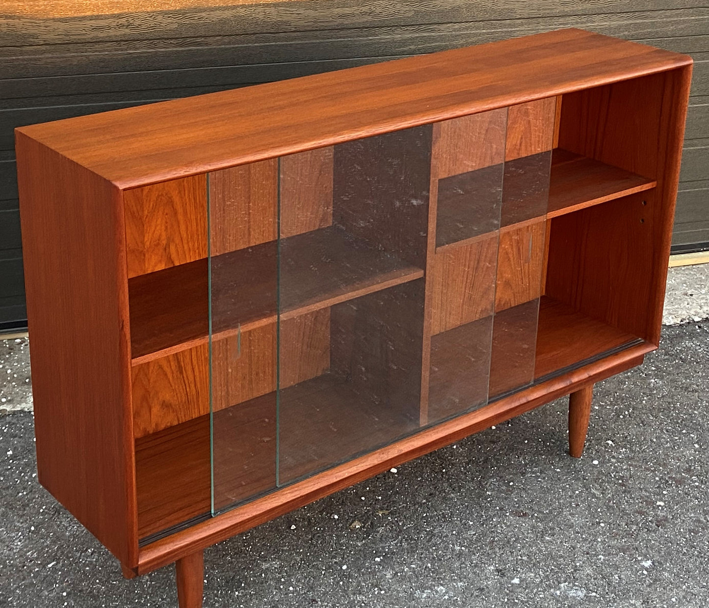 REFINISHED Danish Mid Century Modern Teak Bookcase Console, Perfect