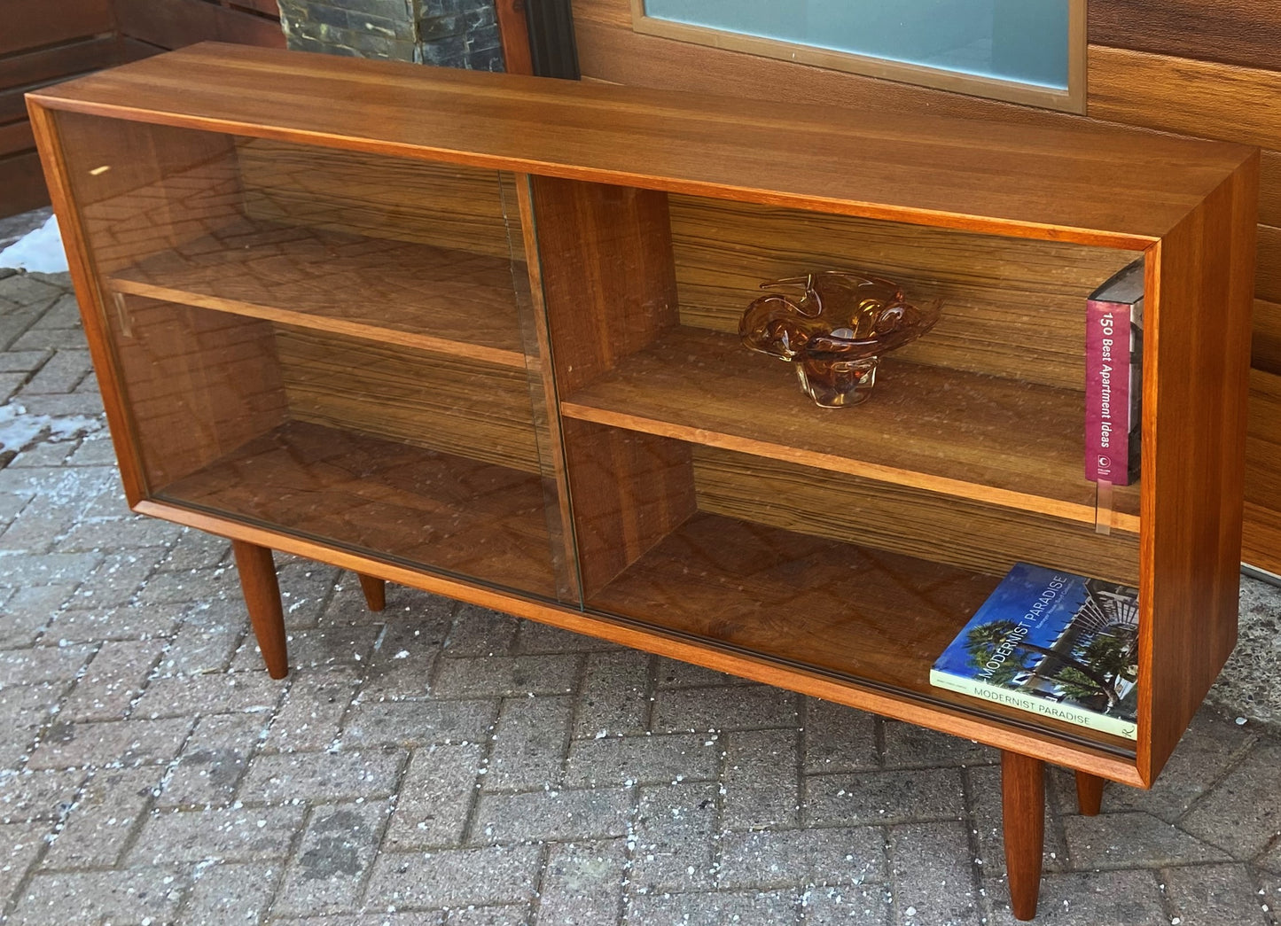 REFINISHED Mid Century Modern Teak Bookcase Display 5 ft