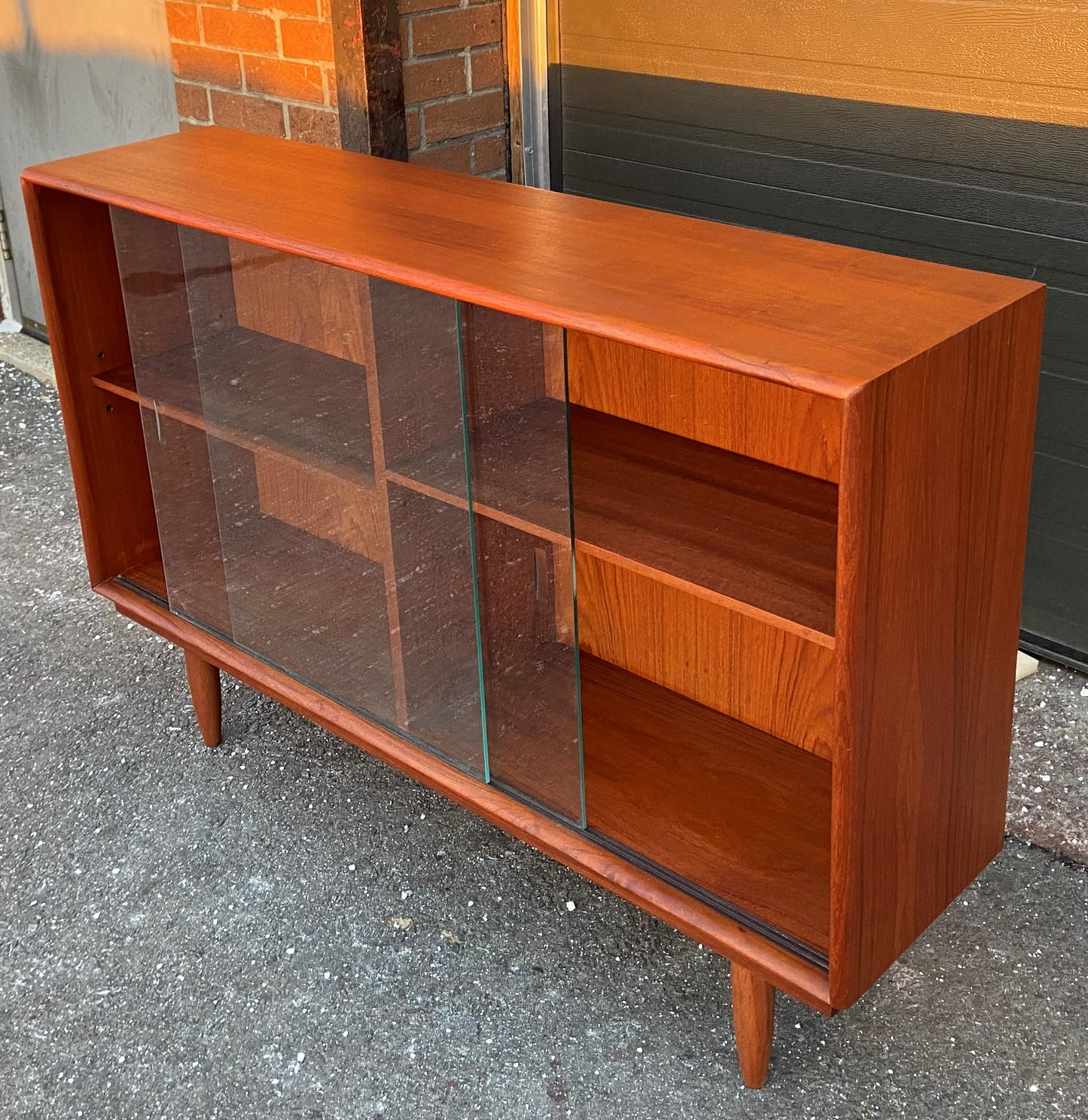 REFINISHED Danish Mid Century Modern Teak Bookcase Console, Perfect