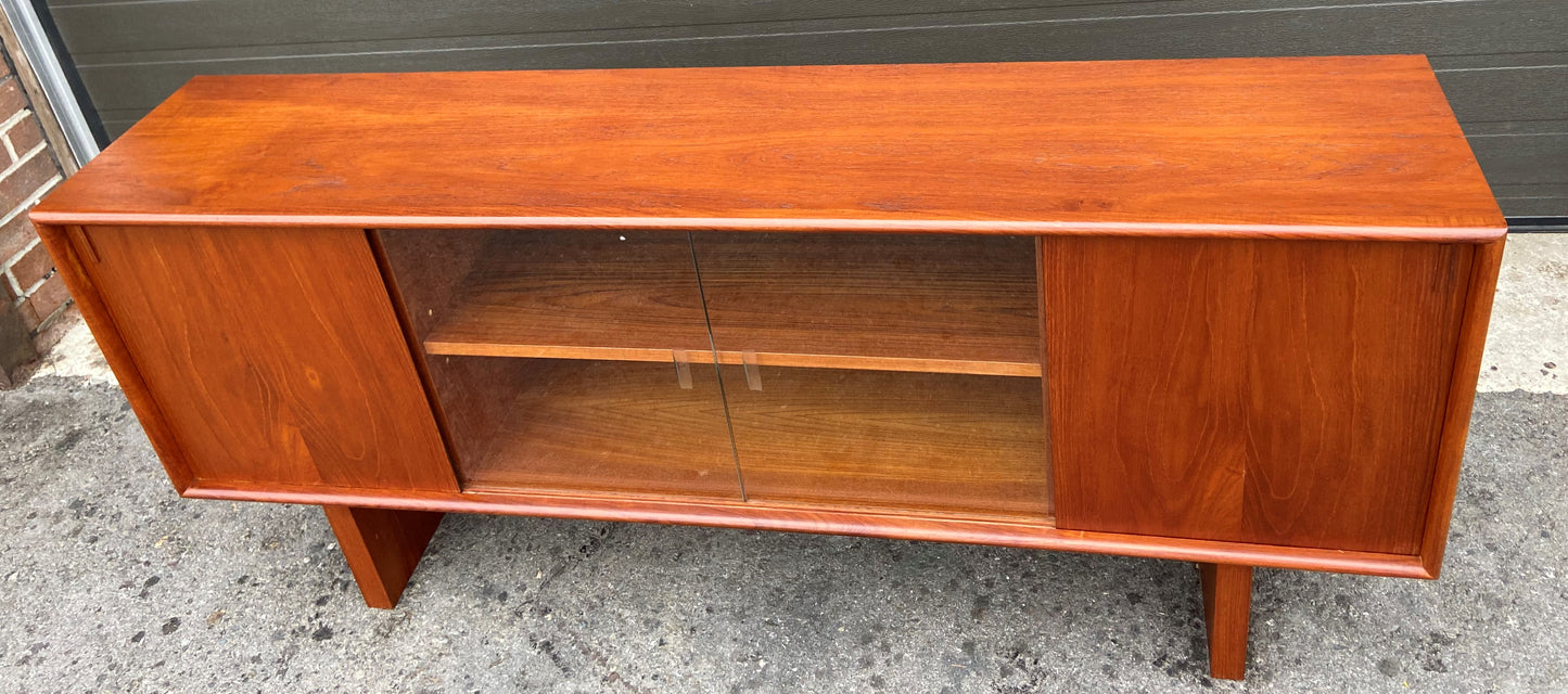 REFINISHED Mid Century Modern Teak Bookcase Display Media Console, 59.5" Perfect