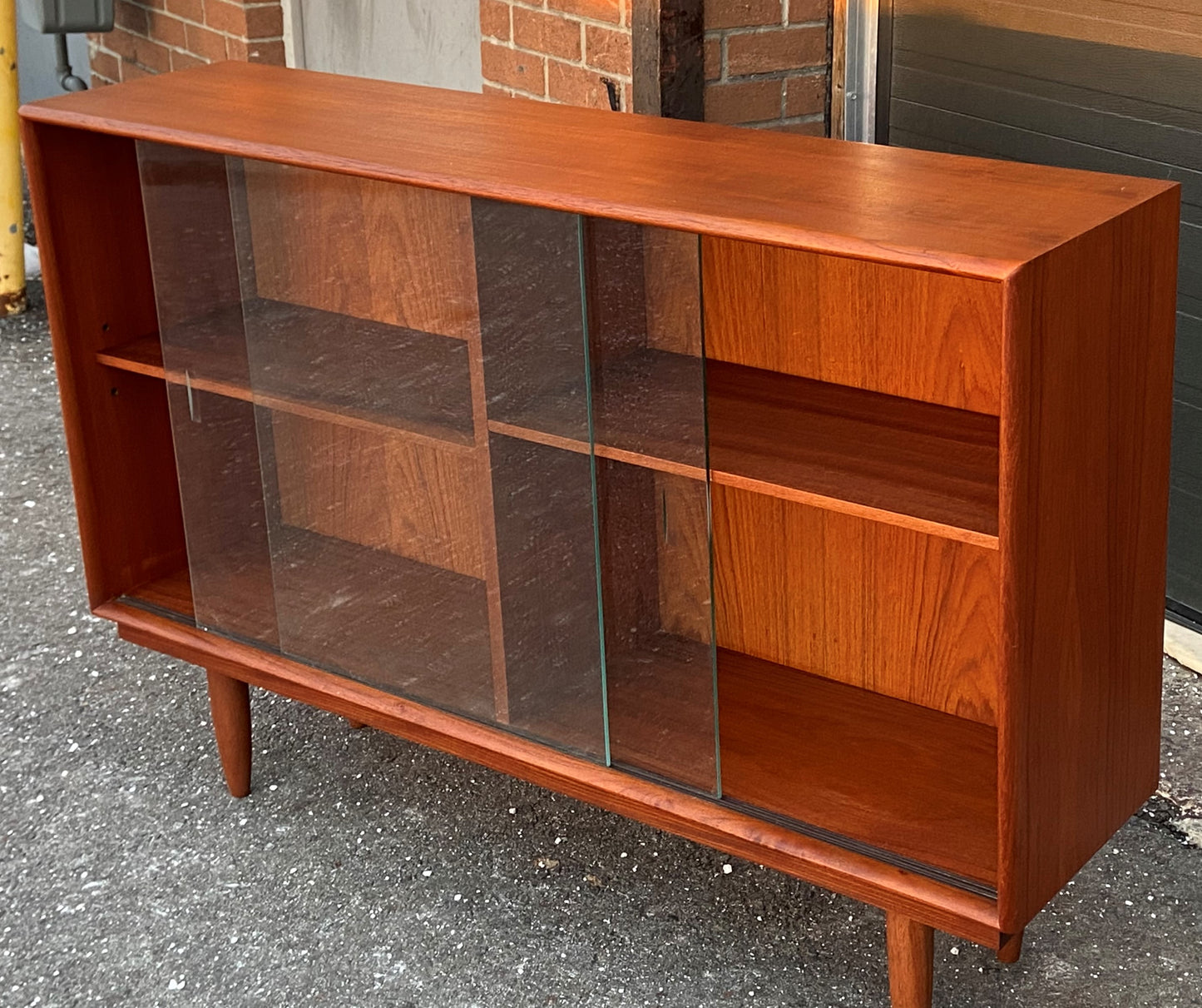 REFINISHED Danish Mid Century Modern Teak Bookcase Console, Perfect